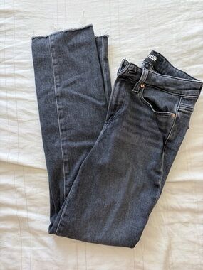 PAIGE High-Rise Straight Leg Jeans in Washed Charcoal Black